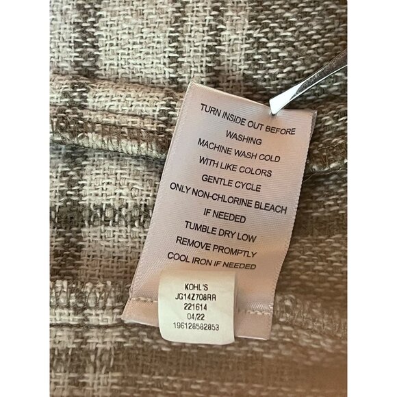 So Woman's Large Shacket Jacket Coat  Button Up Plaid Thick Cream Tan Work Schoo - Picture 8 of 11